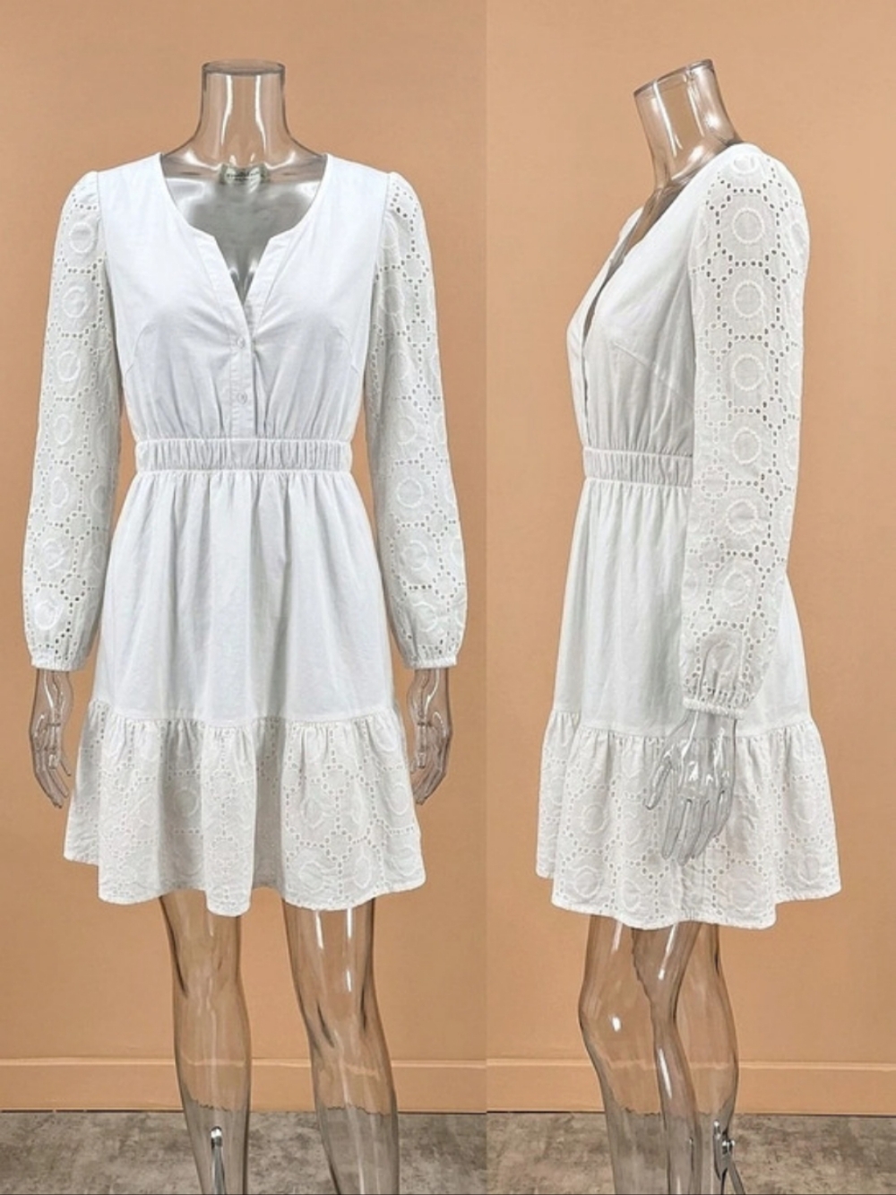 La Piccola Creativa White 100% Cotton Eyelet Mini Dress W/pockets S Italy NWOT